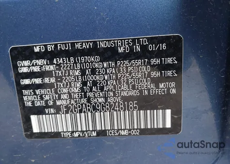 2016 Subaru Crosstrek 2.0I Premium из США, поврежденный, VIN JF2GPABC9G8248185